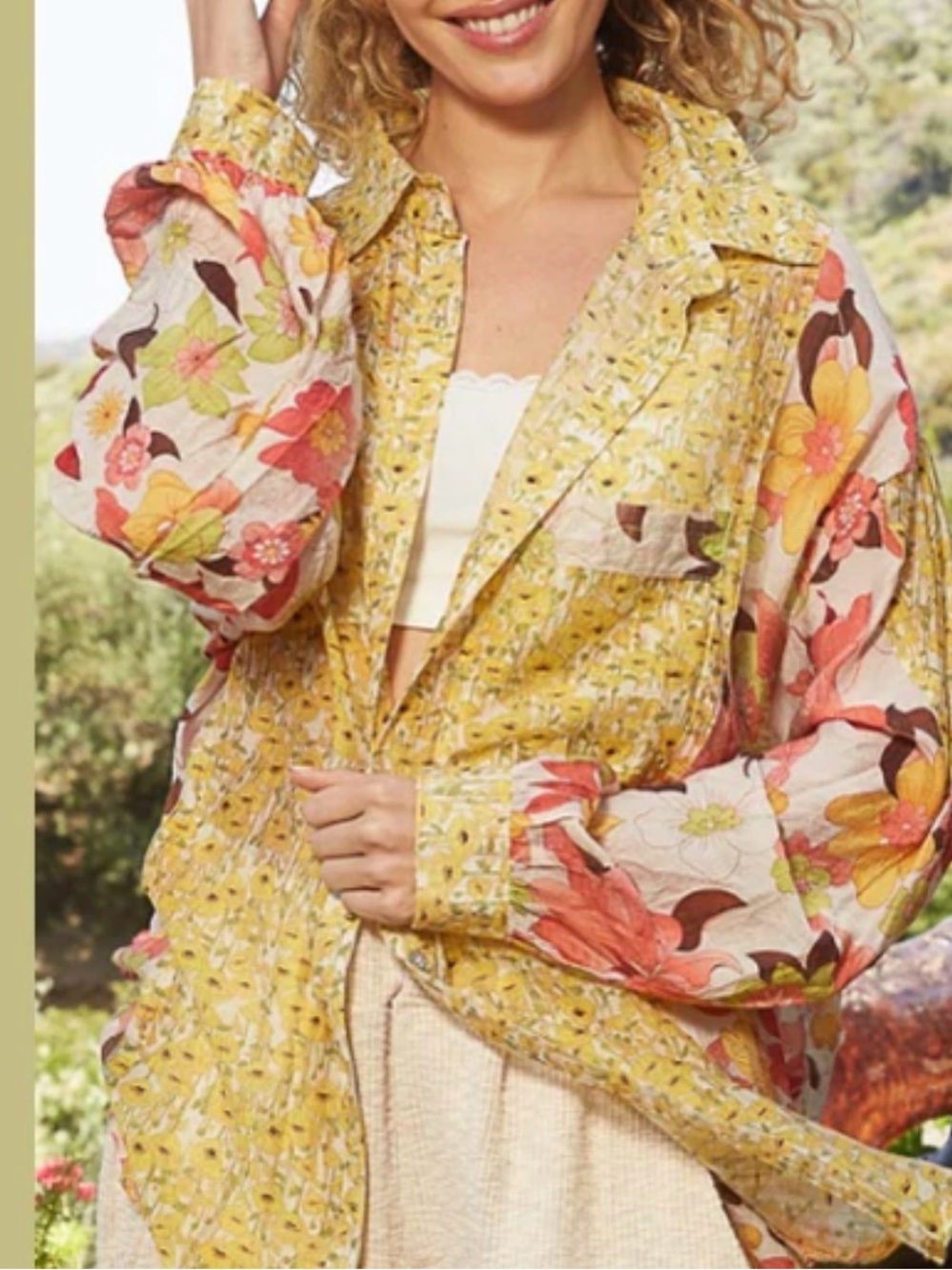 POL Clothing Mixed Floral Patchwork Button Down Blouse Shirt Top Boho M/L